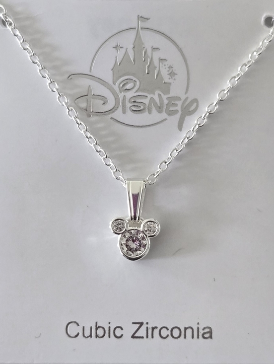 Disney Jewelry - Mickey Mouse Crystal Pendant Necklace - Silver with white cubic zirconia